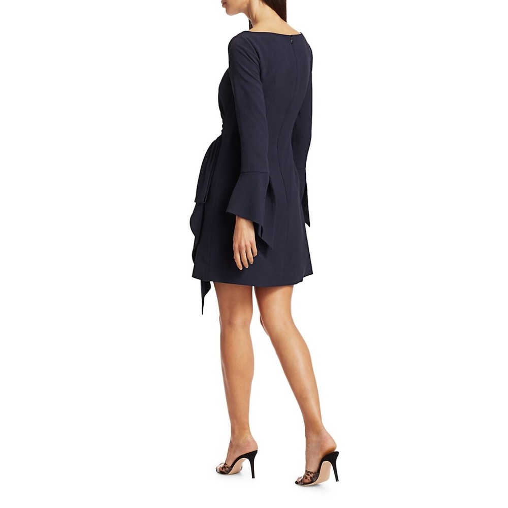 Jonathan Simkhai Crepe Ruffle Dress 4 Midnight Blue Boatneck Bell Sleeves $595 - Picture 4 of 7